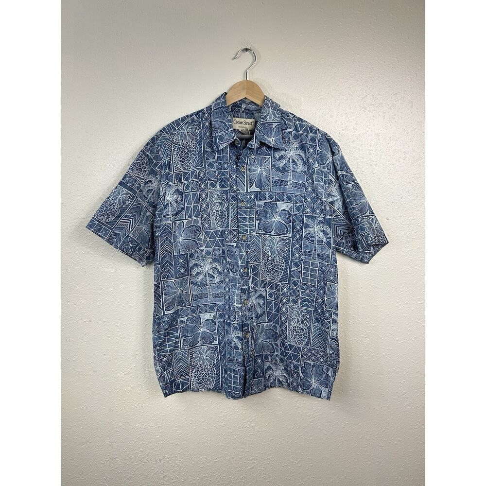 Cooke Street Hawaiian Shirt Mens Medium Blue Cotton Tropical Aloha Button Up